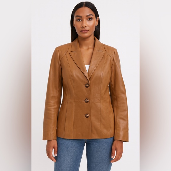 Neiman Marcus Camel Leather Jacket - Picture 1 of 7